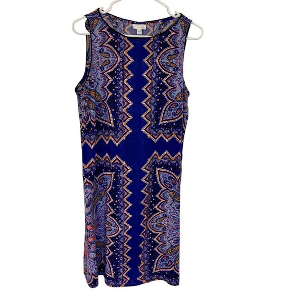 J. Jill Petite Blue A-line Floral Print Sleeveless Dress Size Medium Pockets - Picture 1 of 12